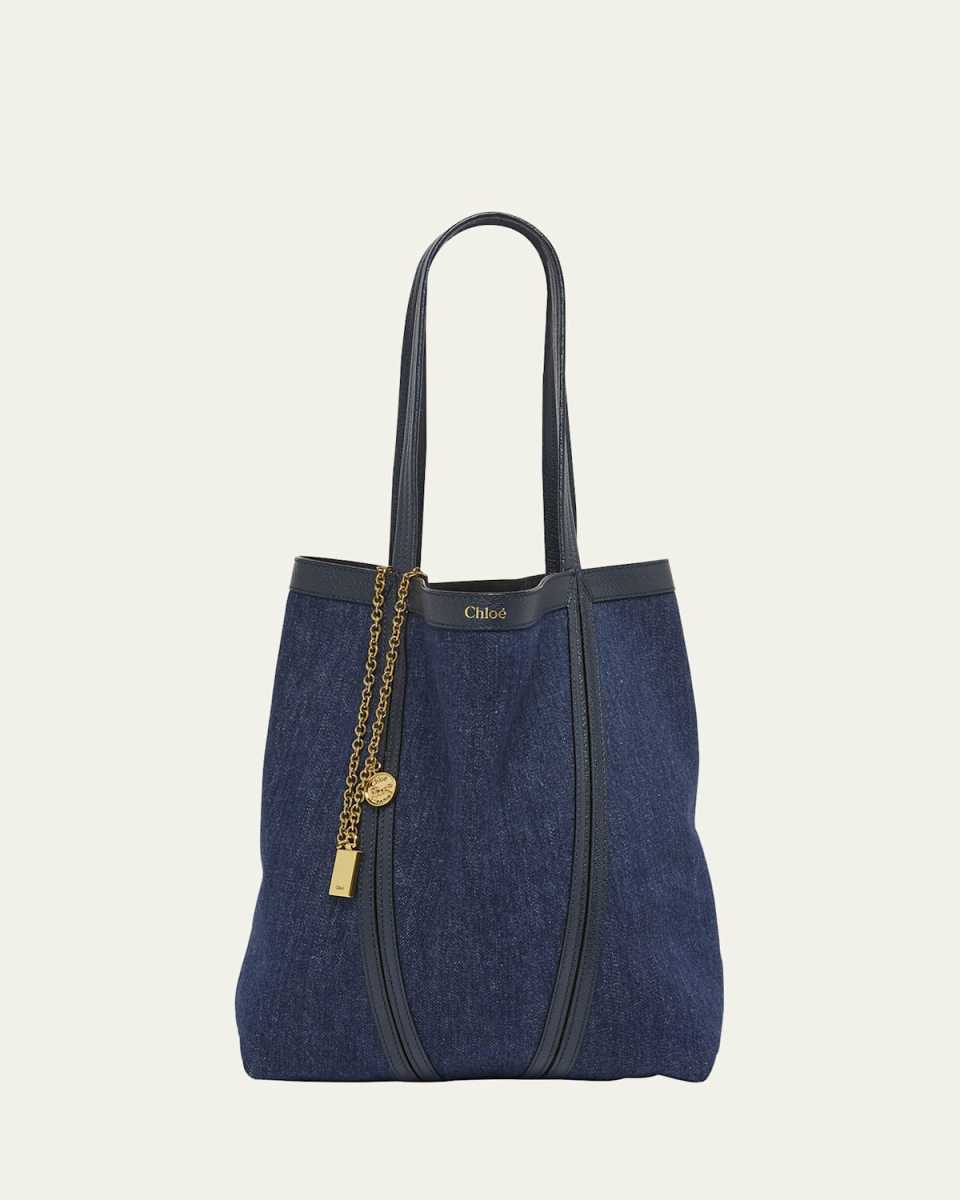 Spin Medium Tote Bag in Denim and Leather